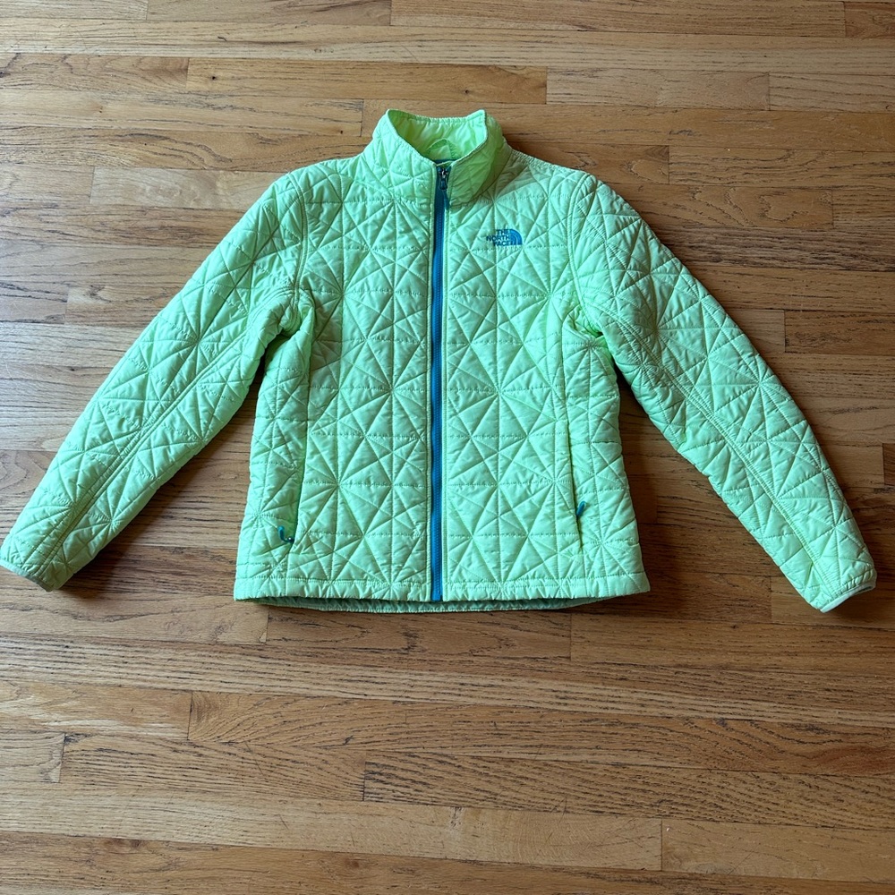 North Face thin puffer jacket neon yellow